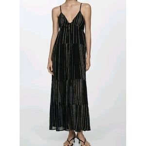 Mango Striped Sundress With Decorative Stitching Black Size XL NWT $99